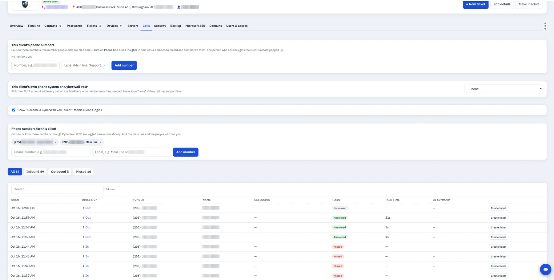 Every call for a client, matched to the person and ready to turn into a ticket.